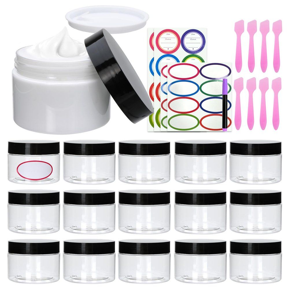 16 Pack 4oz Plastic Containers with Lids, Jars with Lids, Great for storing,lip balms, creams, ointments, cosmetics, samples