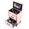 BGYUHWQ Professional Rolling Makeup Train Case with Drawers, Large Cosmetic Trolley with Locks, Cosmetics Storage Organizer for Travel Makeup/Nail Art/Hair Styling (Pink) view 1