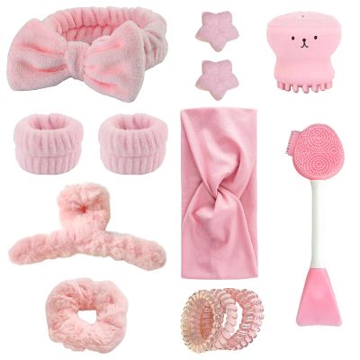 14 pcs spa Headband Wristband Set, skincare set birthday gifts with Hairpin Hair ties Skin Care Silicone face spong facial mask Brush Yoga Sports Headband Girl Gift for Face Washing, Makeup, Skincare