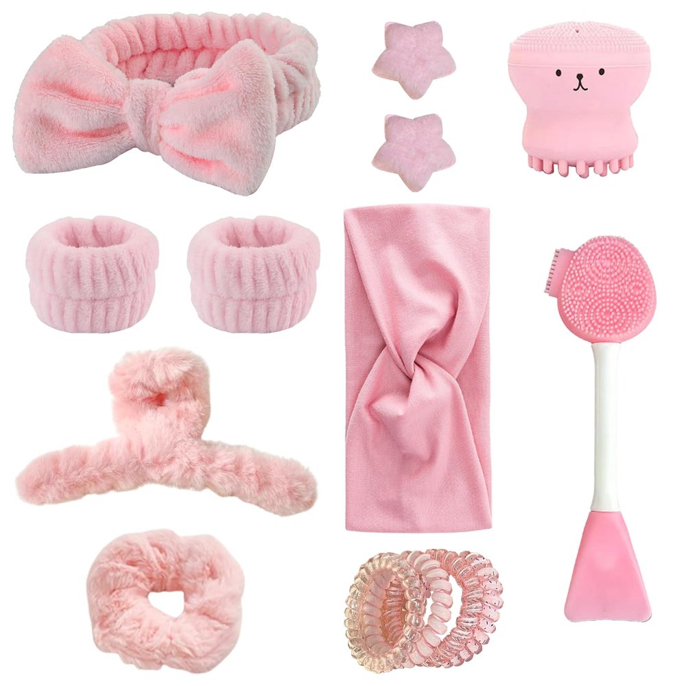 14 pcs spa Headband Wristband Set, skincare set birthday gifts with Hairpin Hair ties Skin Care Silicone face spong facial mask Brush Yoga Sports Headband Girl Gift for Face Washing, Makeup, Skincare