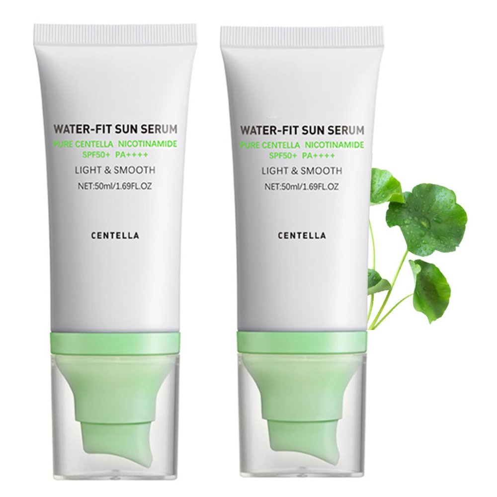 2 Pcs Centella Sunscreen, Centella Water-Fit Sun Serum SPF 50+ Light & Smooth Hyalu Cica Sunscreen