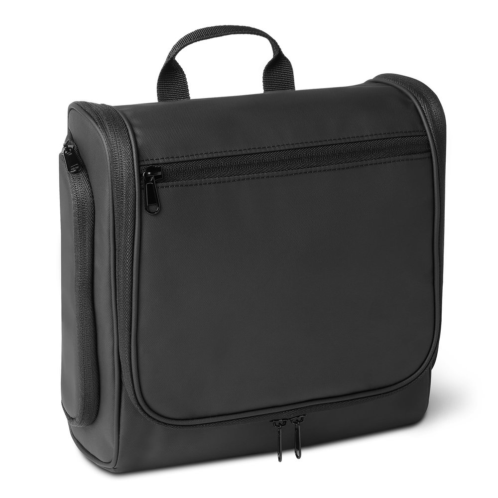 Amazon Essentials Waterproof Travel Toiletry Bag for Men and Women, Hanging Toiletry Bag, Dopp Kit with 2 Side Pockets, Multiple Interior Pockets, Handles Bathroom Spills/Splashes, Black