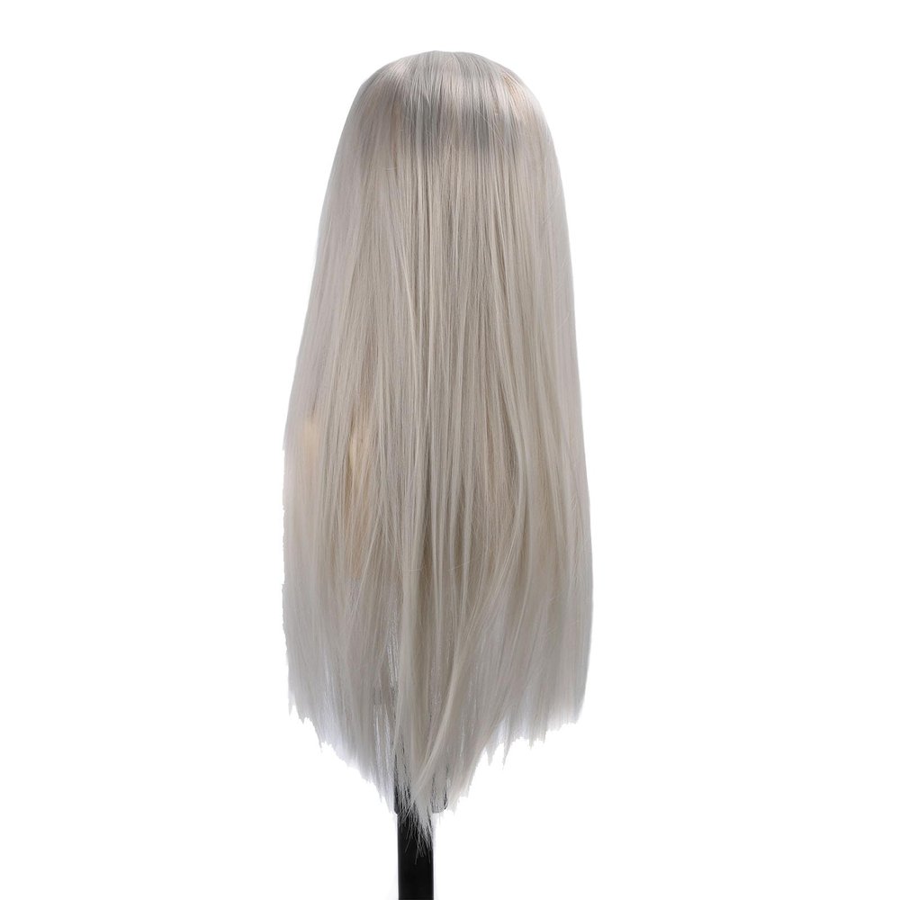 shenruifa Long Straight Wigs Middle Center Part Long Full Hair Wigs with Built in Hairnet Heat High Density Wig for Cosplay Parties, Daily Wear (Silver White)