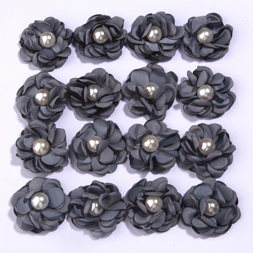 Silk Chiffon Flower Hair Accessories, Mint Blue with Gold Center, 10 Pieces (10Pcs #2)