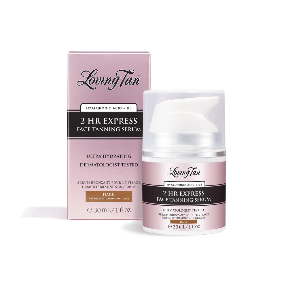 Loving Tan NEW 2 Hr Express Face Tanning Serum, Dark - Hydrating, Natural-Looking Glow Sunless Self Tanner, Dermatologist Tested, Lightweight, Naturally Derived DHA, Vegan & Cruelty-Free - 1 fl oz