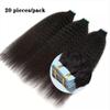 Tape in Hair Extensions Kinky Straight Tape In Extensions Real Human Hair Natural Black 14"-26" 20Pcs Strong Seamless Skin Weft Tape in Human Hair Extensions for Black Women Tape in Extensions(22 inch view 4
