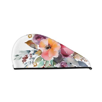 GDSHJKLW Watercolor Floral Corner Bouquet Drying Hair Caps Super Absorbent Soft Hair Drying Towel Quick Dry Coral Velvet Hair Drying Cap Hair Turban for Women Wet Hair Long Thick Hair
