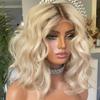 Anisah Ash Blonde Wig Human Hair 13x4 Transparent Lace Front Wigs Human Hair Short Bob Lace Front Wigs Pre Plucked Dark Roots Blonde Human Hair Wig (13x4 lace front wig, 14 Inch) view 2