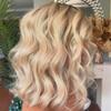 Anisah Ash Blonde Wig Human Hair 13x4 Transparent Lace Front Wigs Human Hair Short Bob Lace Front Wigs Pre Plucked Dark Roots Blonde Human Hair Wig (13x4 lace front wig, 14 Inch) view 3