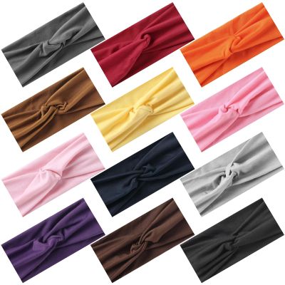 12 Pcs Stretchy Headbands for Women,Absorbed Sport Headband Soft Twist Knotted Headbands for Yoga,Daily Life Workout (12 Color2)