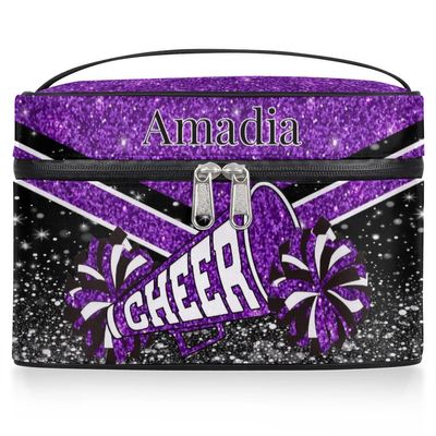 Ioracida Custom Cheerleader Cosmetic Bag with Name, Personalized Cheerleader Makeup Bag Gift for Women Cheer Team Gift Ideas for Birthday, Purple Glitter Jewellery Box