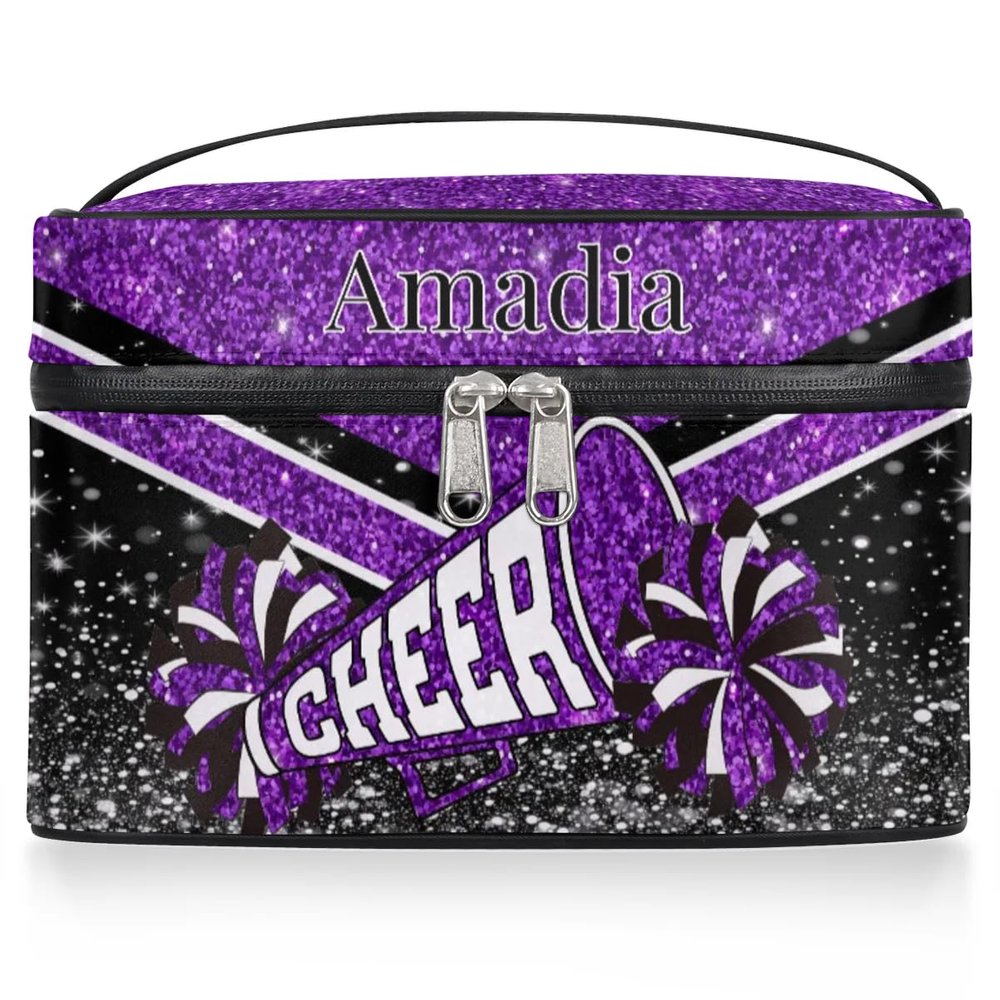 Ioracida Custom Cheerleader Cosmetic Bag with Name, Personalized Cheerleader Makeup Bag Gift for Women Cheer Team Gift Ideas for Birthday, Purple Glitter Jewellery Box