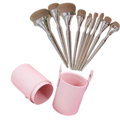 9pcs Gold Makeup Brush Set, Toothbrush Type Makeup Brush Full Set of Loose Powder Professional Foundation Highlight Concealer Brush (9 Brush + Pink Bucket)