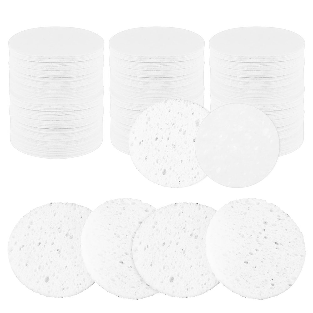 Abeillo 300Pcs Soft Facial Sponges, Round White Cotton Face Washing Sponge Pads, Modern Style, Wood Pulp Material, For Daily Cleansing and Makeup Removal