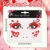 2 Pcs Valentines Face Tattoos Sticker Red Heart Face Gems Sticker Sparkling Face Jewels Stick On view 2