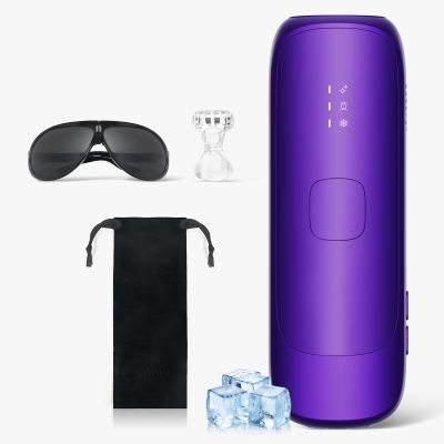 IPL Laser Hair Removal Device For Women: Permanent Hair Removal With Ice-Cooling Care Function, to 999,999 Flashes Nearly Painless & Long-Lasting Results For Fast Full Body, Holiday Gifts (Purple)