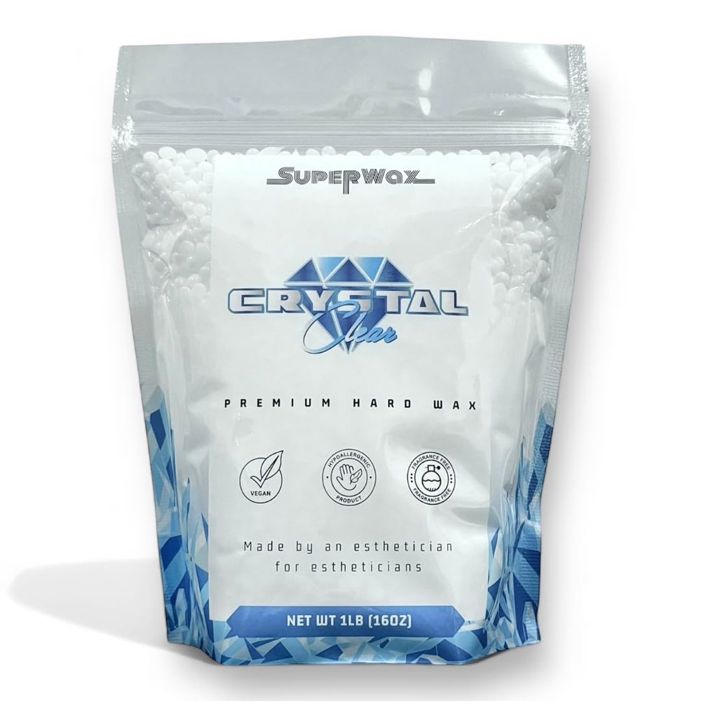 Hard wax beads - Crystal Clear Hard Wax by SuperWax. 1lb hypoallergenic vegan hard wax beads for hair removal. Perfect for sensitive skin.