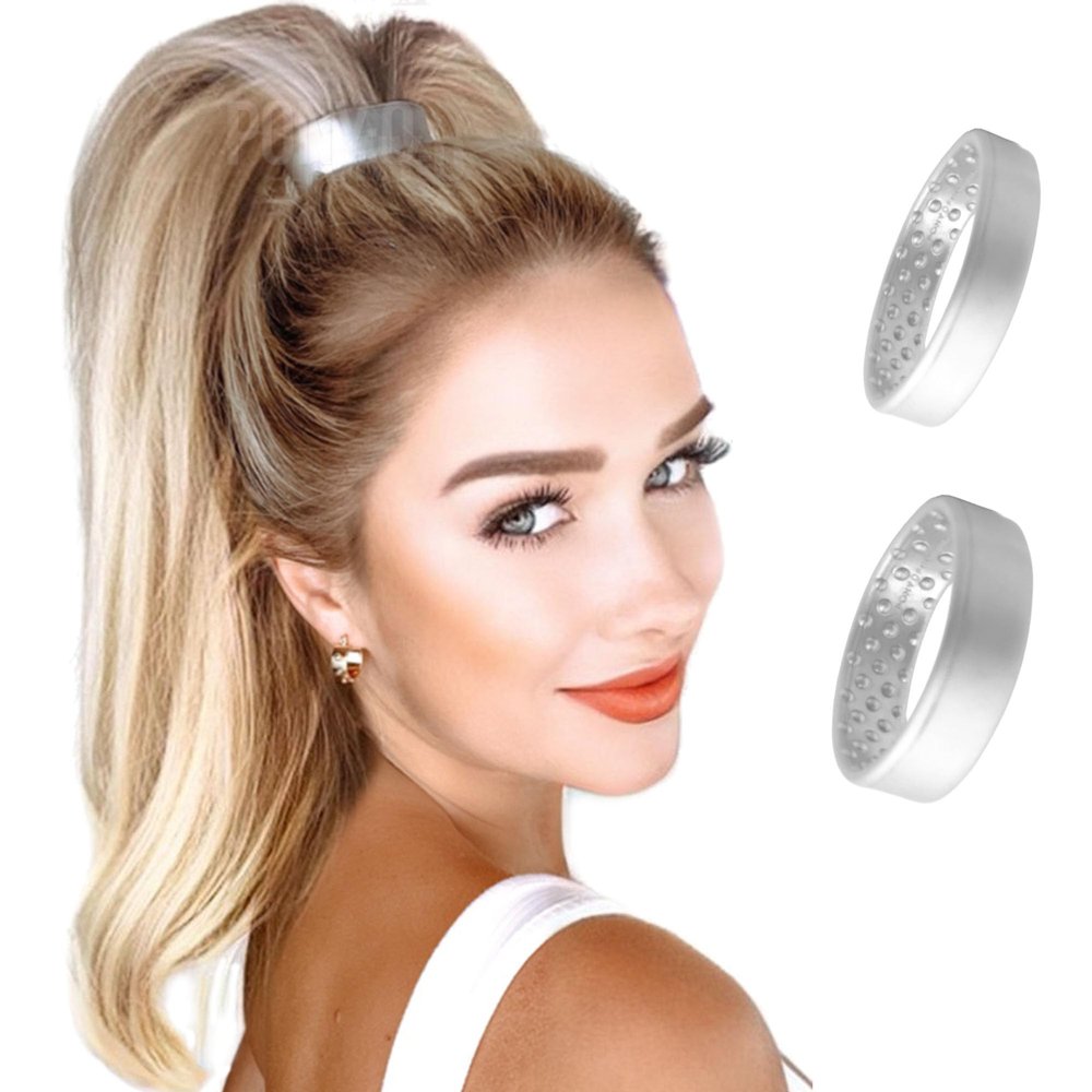 2-pc Designer PONY-O - 1 Narrow & 1 Wide Bendable Printed Hair Tie | No Damage Ponytail Holder(Silver Metallic, Medium)