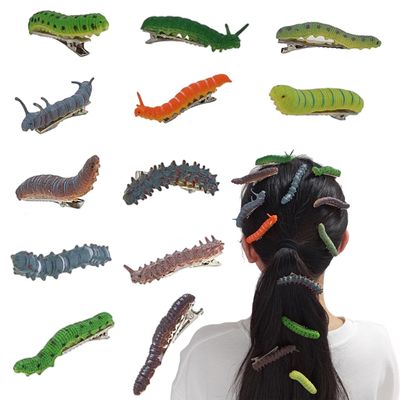 12pcs Funny Caterpillar Hair Decorations, Halloween Bug Hair Clips, Unique Ladybug Hair Accessories, Creepy Crawler Earthworm Duckbill Clips