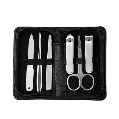HIONJIN Manicure Beauty Tools Set Stainless Steel Nail Clippers Black PU Leather Clip
