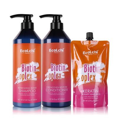 Ecolchi Biotin Oplex Hair Care Set with Shampoo, Conditioner, Hair Mask - Amino Acids Plus Keratin Treatment - Repair Heat Damage, Frizz - Moisturizing Biotin for Dry Damaged Hair- Free Soap Sample