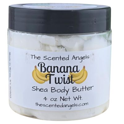 The Scented Angels TSA Handmade Whipped Shea Butter Banana Twist Body Butter Cream, Daily Moisturizing Shea Butter, Vitamin E, Mothers, Fathers, Women, Men, Teens, 4 oz Jar (4 oz, Banana Twist)