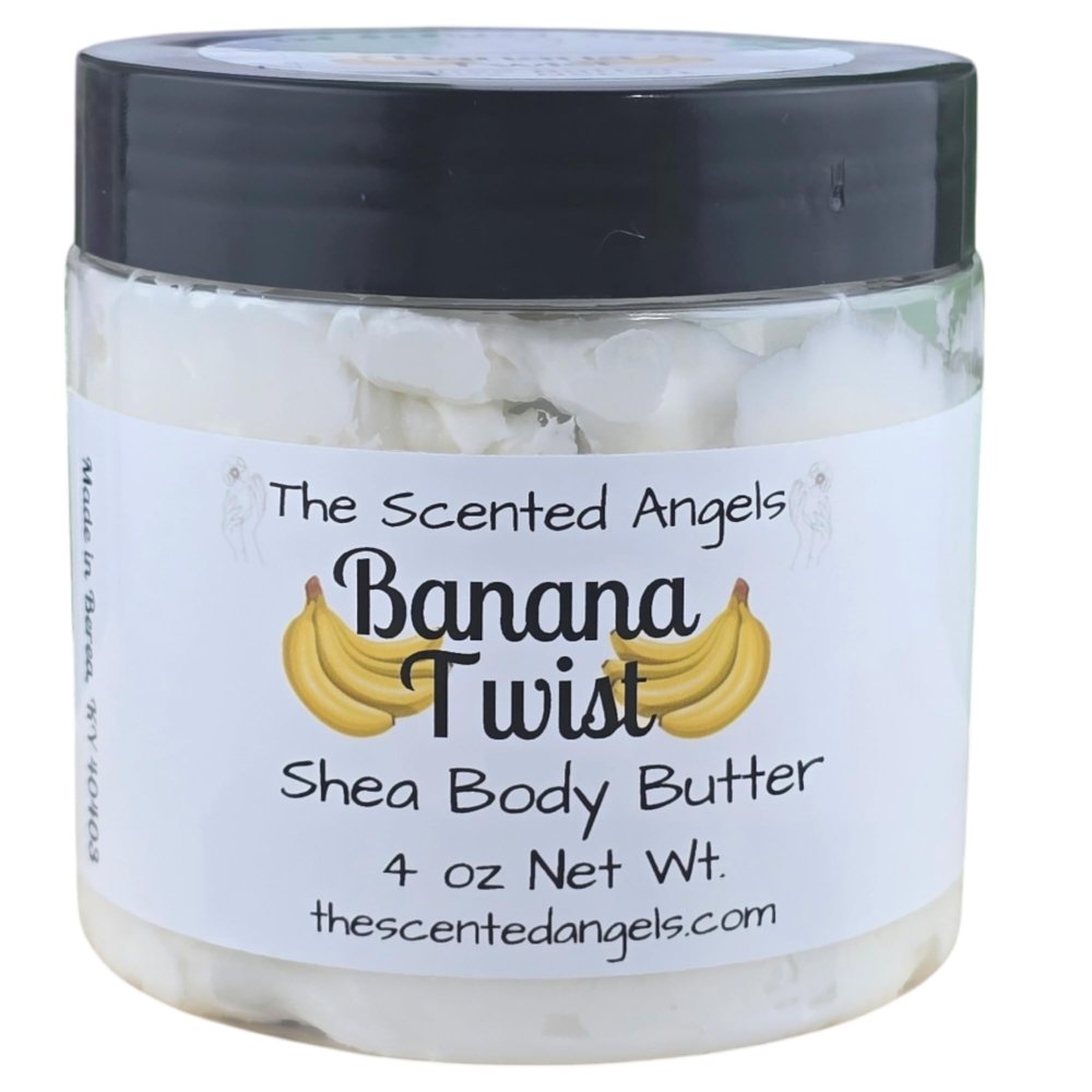 The Scented Angels TSA Handmade Whipped Shea Butter Banana Twist Body Butter Cream, Daily Moisturizing Shea Butter, Vitamin E, Mothers, Fathers, Women, Men, Teens, 4 oz Jar (4 oz, Banana Twist)