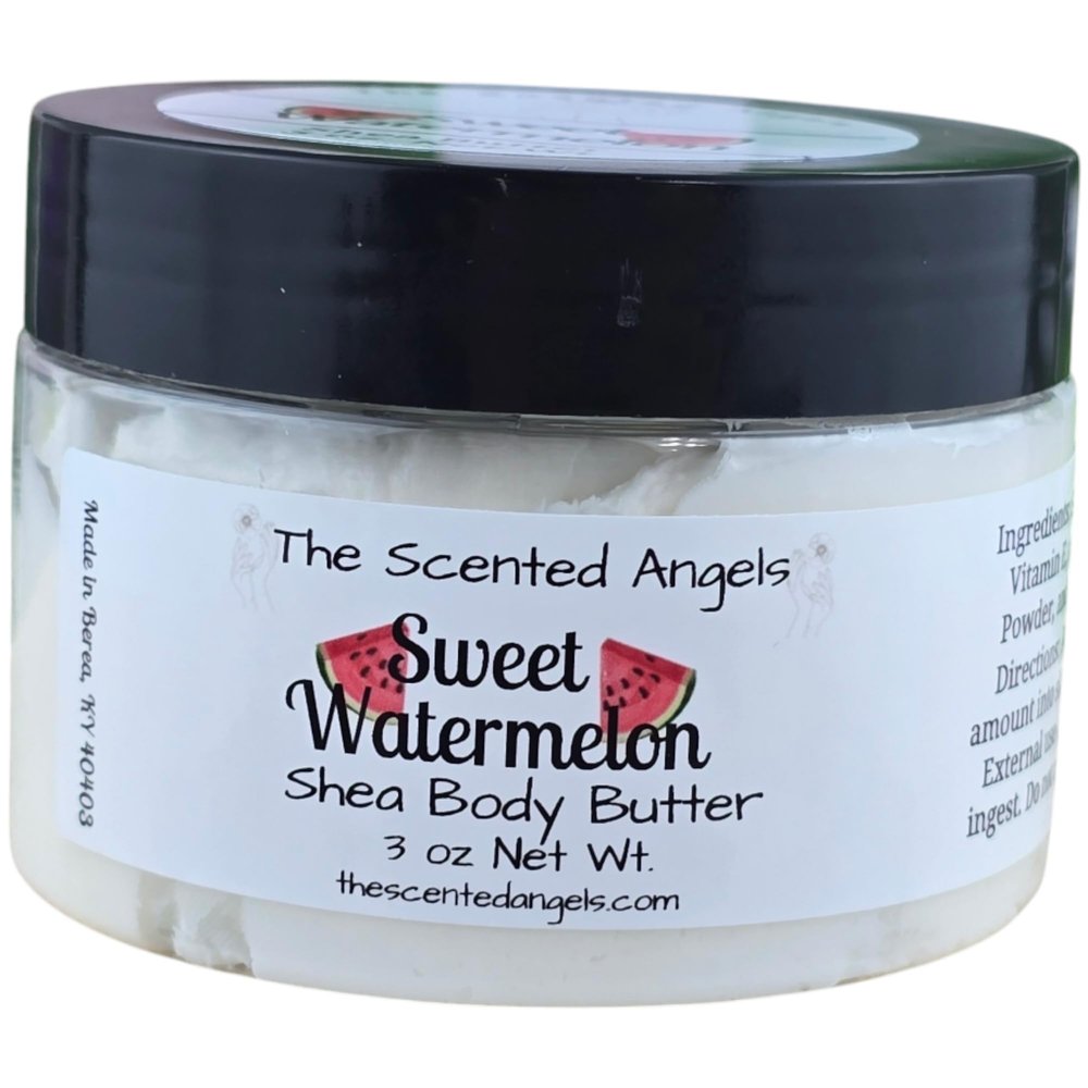 TSA Handmade Whipped Shea Butter Sweet Watermelon Body Butter Cream, ]Daily Moisturizing Shea Butter, Vitamin E, Mothers, Fathers, Women, Men, Teens, 3 oz Jar (3 oz, Sweet Watermelon)