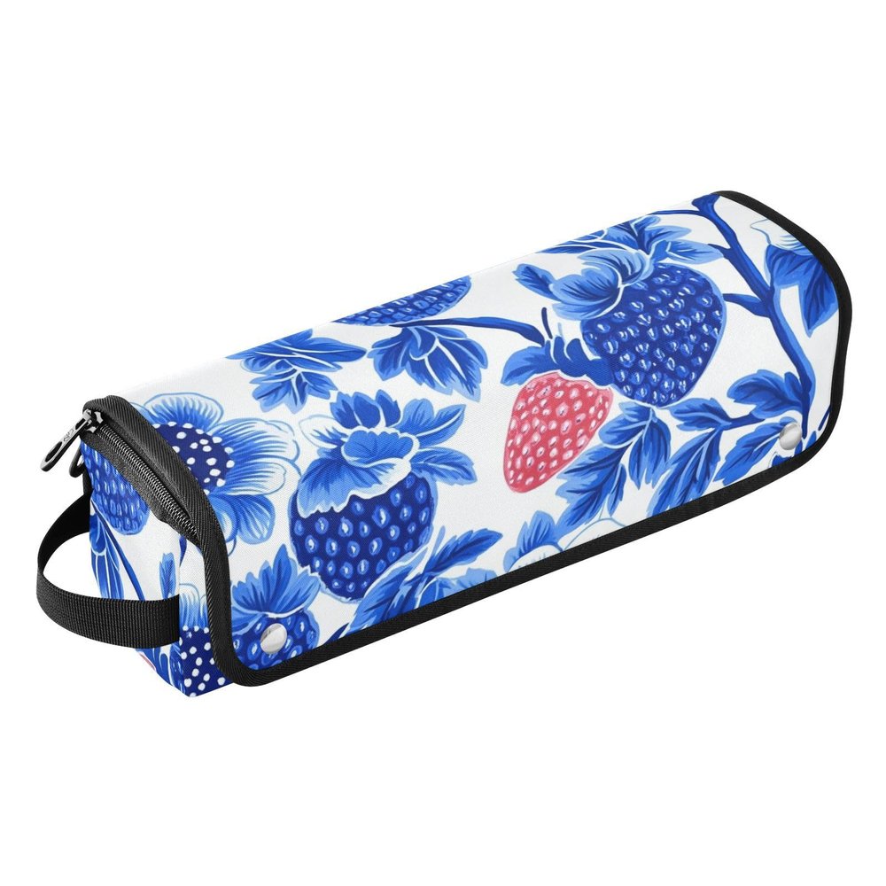 miaozhen Hair Tool Travel Bag with Heat Resistant Pad Large Hair Straigheners Travel Case for Flat Irons, Straighteners, Curling Irons, Plant Strawberry Blue Art Travel Accessory para planchar de
