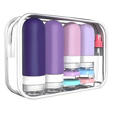 17pack Travel Bottles for Toiletries-Silicone Travel size Containers for Toiletries,Leak Proof Refillable Travel Accessories for Shampoo Conditioner, Travel Bottles with Toiletry Bag (Purple)