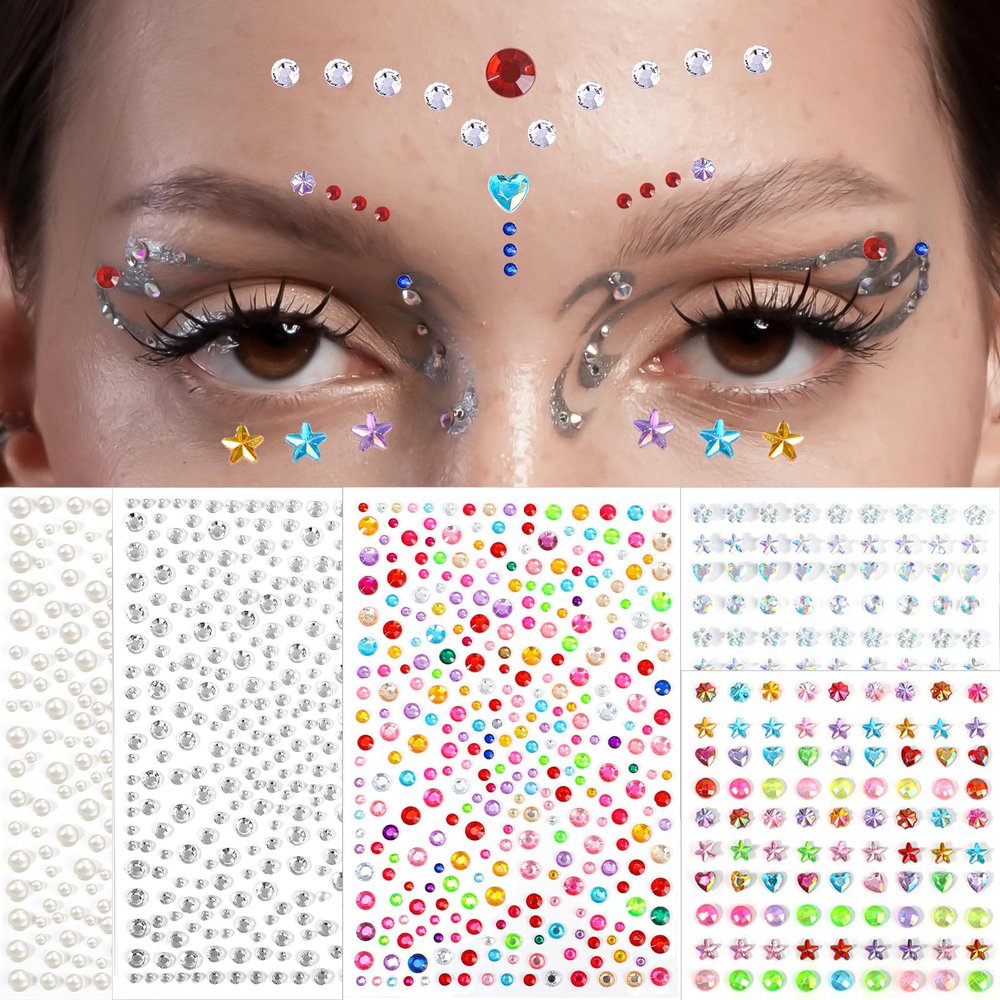 1780 Pcs Face Gems for Kids, Hair Gems for Women Rhinestones Eye Hair Jewels Diamonds Face Glitter for Makeup Hair Crafts Halloween Decor