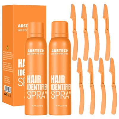 Hair Identifier Spray for Face Shaving Dermaplaning Tool Skin Body Dermaplane Spray for Women with 8 Face Razor Face Shaver Kit Facial Hair Removal Dermaplane Razor for Women Face (Orange 2 Pack)