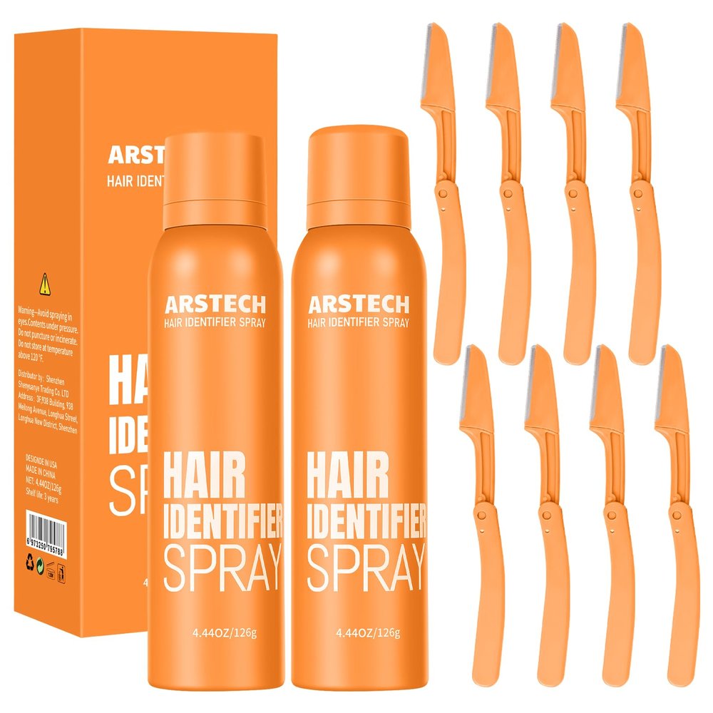 Hair Identifier Spray for Face Shaving Dermaplaning Tool Skin Body Dermaplane Spray for Women with 8 Face Razor Face Shaver Kit Facial Hair Removal Dermaplane Razor for Women Face (Orange 2 Pack)
