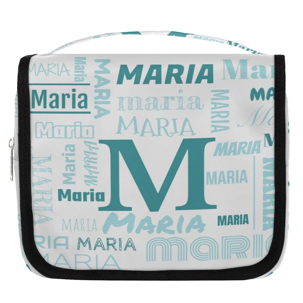 Skonsati Custom Initial Hanging Toiletry Bag Waterproof Cosmetic Makeup Organizer Personalized Travel Toiletry Bags with Hanging Hook for Women, Sky Blue