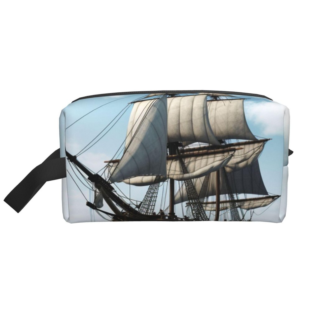 LHBWCVN Travel Toiletry Bag for Women Men Leather Makeup Bag Large Portable Travel Organizer old sailing ship Cosmetic Bag with Hanging Hook Travel Bathroom Bag Zipper Pouch Purse