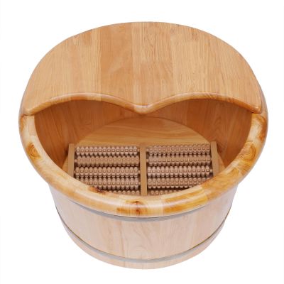 Cedar Wood Foot Bath Bucket, Foot Bath Basin with Foot Massager Roller, Feet Relax Bucket for Home Use