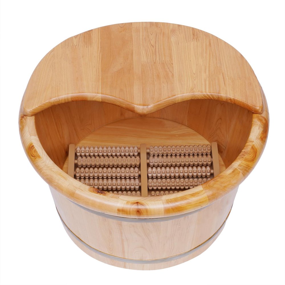 Cedar Wood Foot Bath Bucket, Foot Bath Basin with Foot Massager Roller, Feet Relax Bucket for Home Use