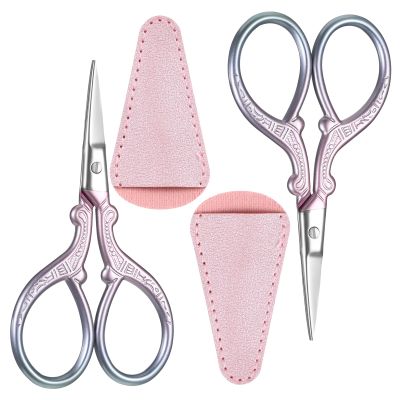 2 Pcs Eyebrow Trimmer for Women, 3.6 Inch Pink Brow Scissors Stainless Steel Small Scissors Beauty Straight Tip Facial Hair Scissor for Nose Hair, Beard, Eyebrows, Moustache, Eyelashes, Cuticle