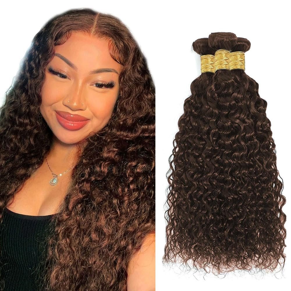 28 30 32 Inch Raivide Color #4 Bundle Dark Brown Water Wave Human Hair Bundles Color #4 Wet and Wavy Bundles Human Hair Chocolate Brown Ocean Wave Bundle 300G