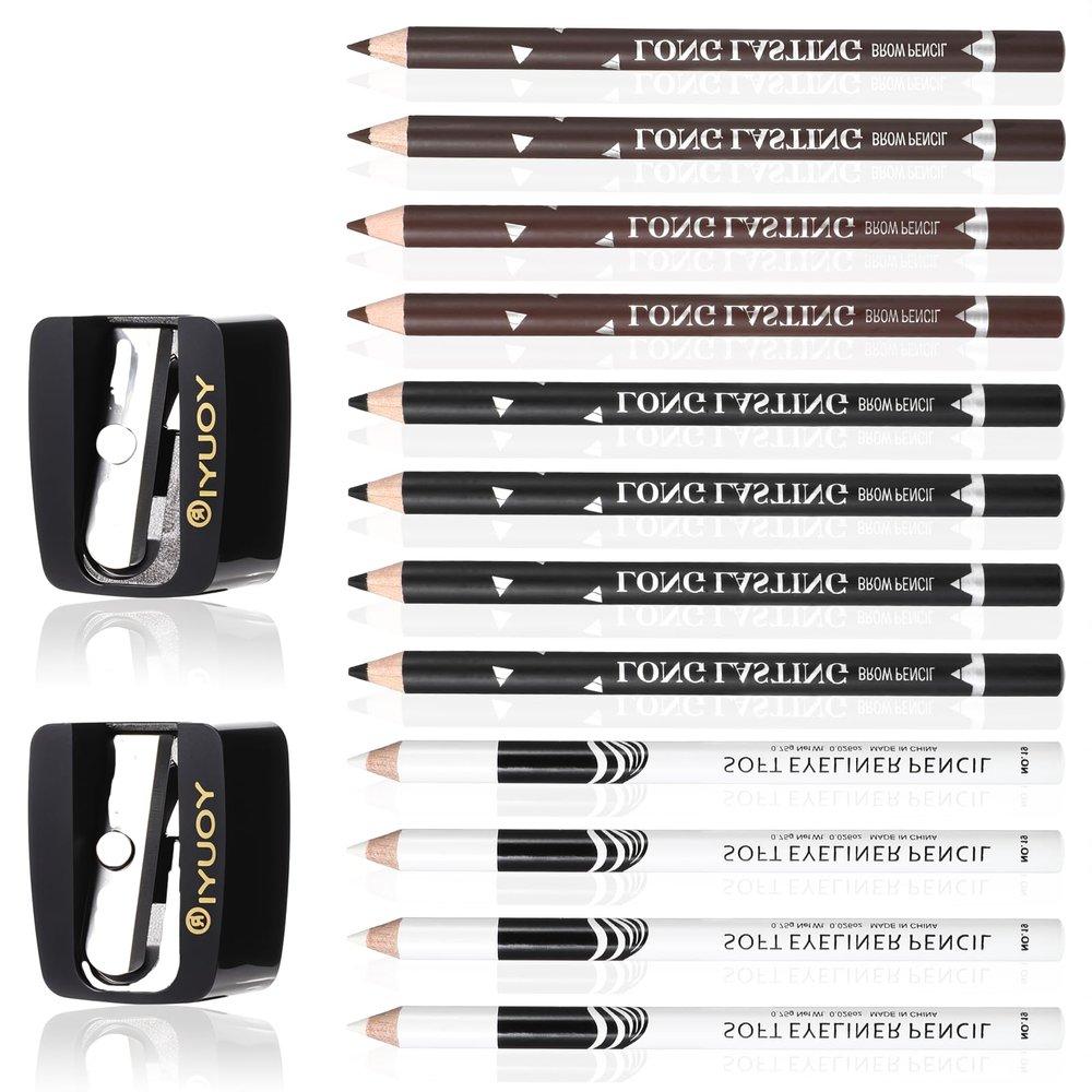 DIVINA VITAE 12PCS Barber Pencil for Lineup, Beard Pencil with 2 Built-in Sharpeners, Barber Enhancement Spray Hairline Pencils for Men Women(Black, Light Brown, Dark Brown, White)
