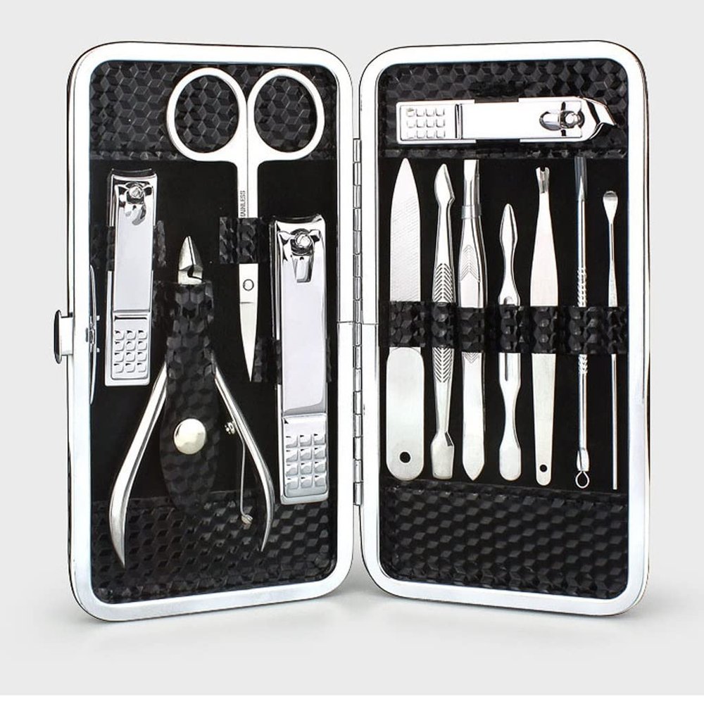 HIONJIN 12 pcs Manicure Set Portable Stainless Steel Nail Clipper Kit Finger Plier Pedicure Tweezers Nail