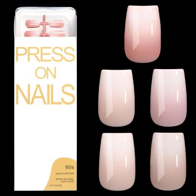120Pcs Omber Glossy Press On Nails Coffin/Almond/Square Acrylic Fake Nails French Full Covers False Nails In 12 Sizes