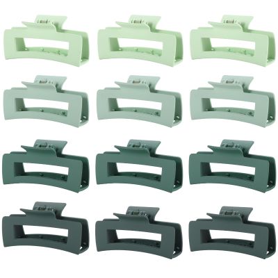 12 Pcs Green Large Square Hair Claw Clips for Women, 4.3-Inch Matte Rectangle Claw, Strong Hold Non-slip Hair Clips for Thick & Thin Hair