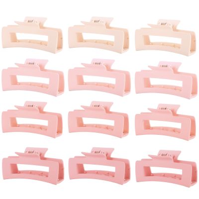 12 Pcs Pink Large Square Hair Claw Clips for Women, 4.3-Inch Matte Rectangle Claw, Strong Hold Non-slip Hair Clips for Thick & Thin Hair