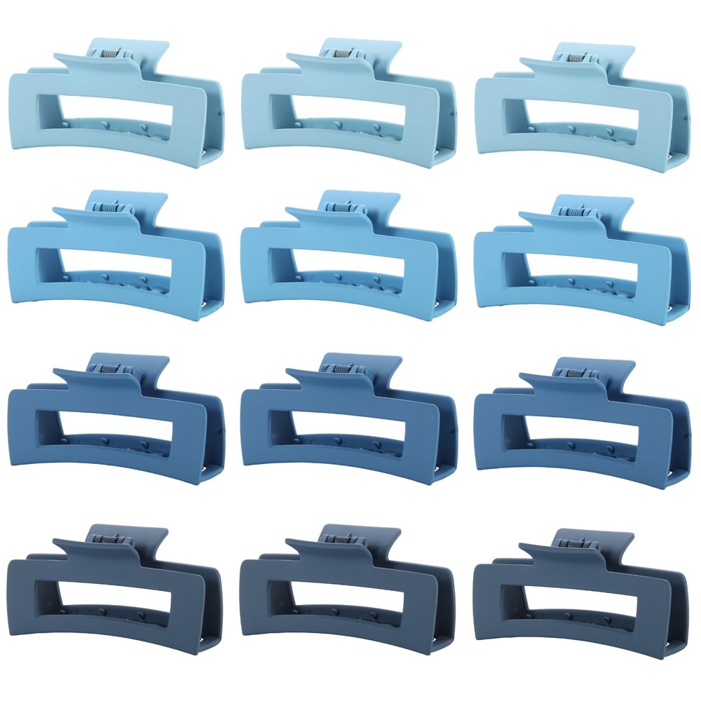 12 Pcs Blue Large Square Hair Claw Clips for Women, 4.3-Inch Matte Rectangle Claw, Strong Hold Non-slip Hair Clips for Thick & Thin Hair
