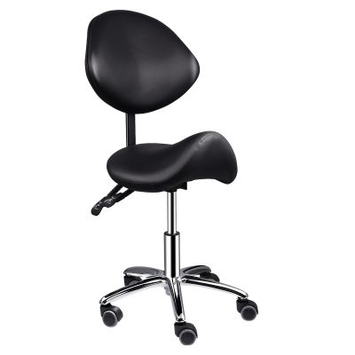 Saddle Stool Rolling Chair with Back Support Adjustable Height(19.7-24.8In) and Backrest Adjustable Angle(90-125) Hydraulic Lifting Ergonomic Saddle Stool Hold 400 Lbs for Hair,Massage,Salon Black