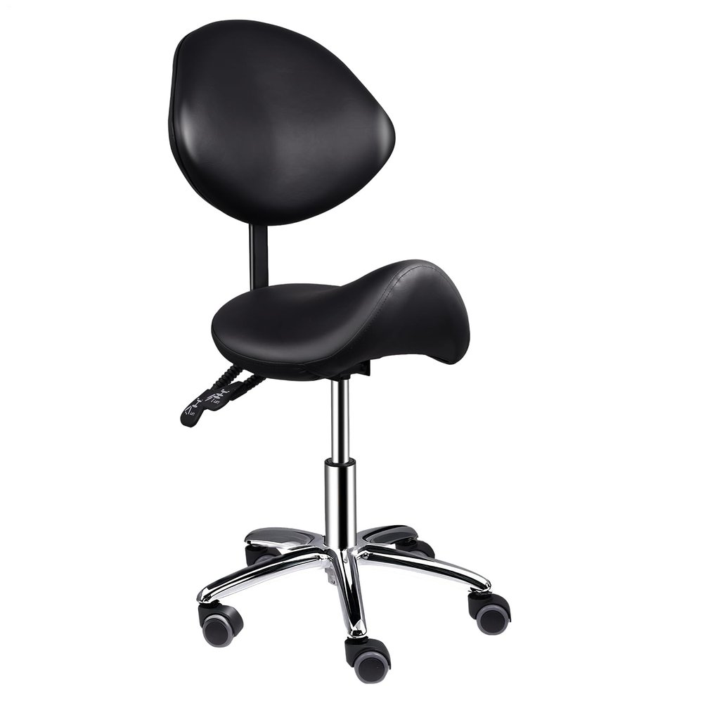 Saddle Stool Rolling Chair with Back Support Adjustable Height(19.7-24.8In) and Backrest Adjustable Angle(90-125) Hydraulic Lifting Ergonomic Saddle Stool Hold 400 Lbs for Hair,Massage,Salon Black