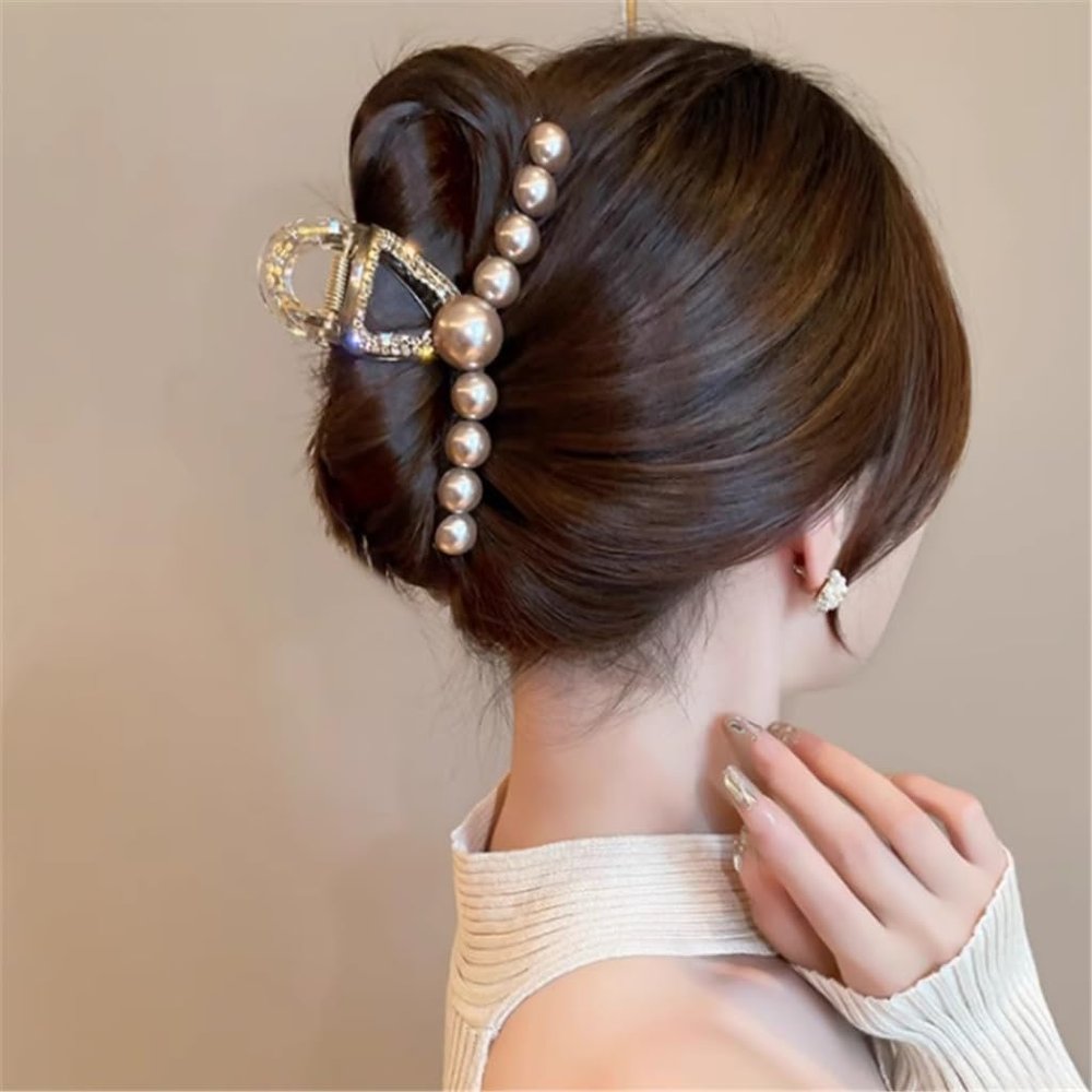 FMURY Autumn and winter acrylic curry pearl rhinestone grab clip female back of the plate hair shark clip large hair clip hair card headdresses
