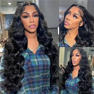13x4 HD Glueless Wigs For Black Women, 180% Density Body Wave Lace Front Wigs Human Hair, Natural Hairline Curly Wigs For Black Women (20 Inch)