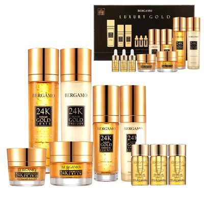BERGAMO 24K Luxury Gold Skin Care Set, 9-Piece Korean Beauty Collection, Anti-Aging Treatment